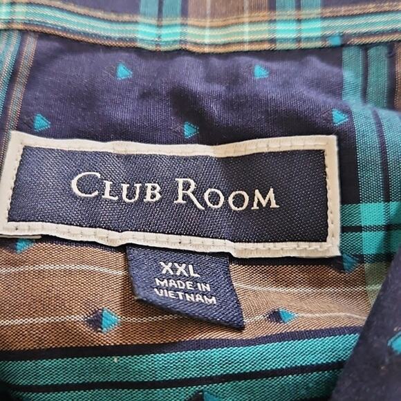 Club Room Men's Button-Down Shirt - Plaid Cotton - Size XXL - Navy/Teal - Picture 5 of 7
